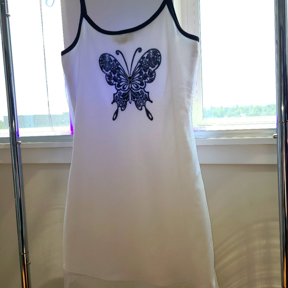 Butterfly Tattoo Print Velvet Sheer Mesh Y2K